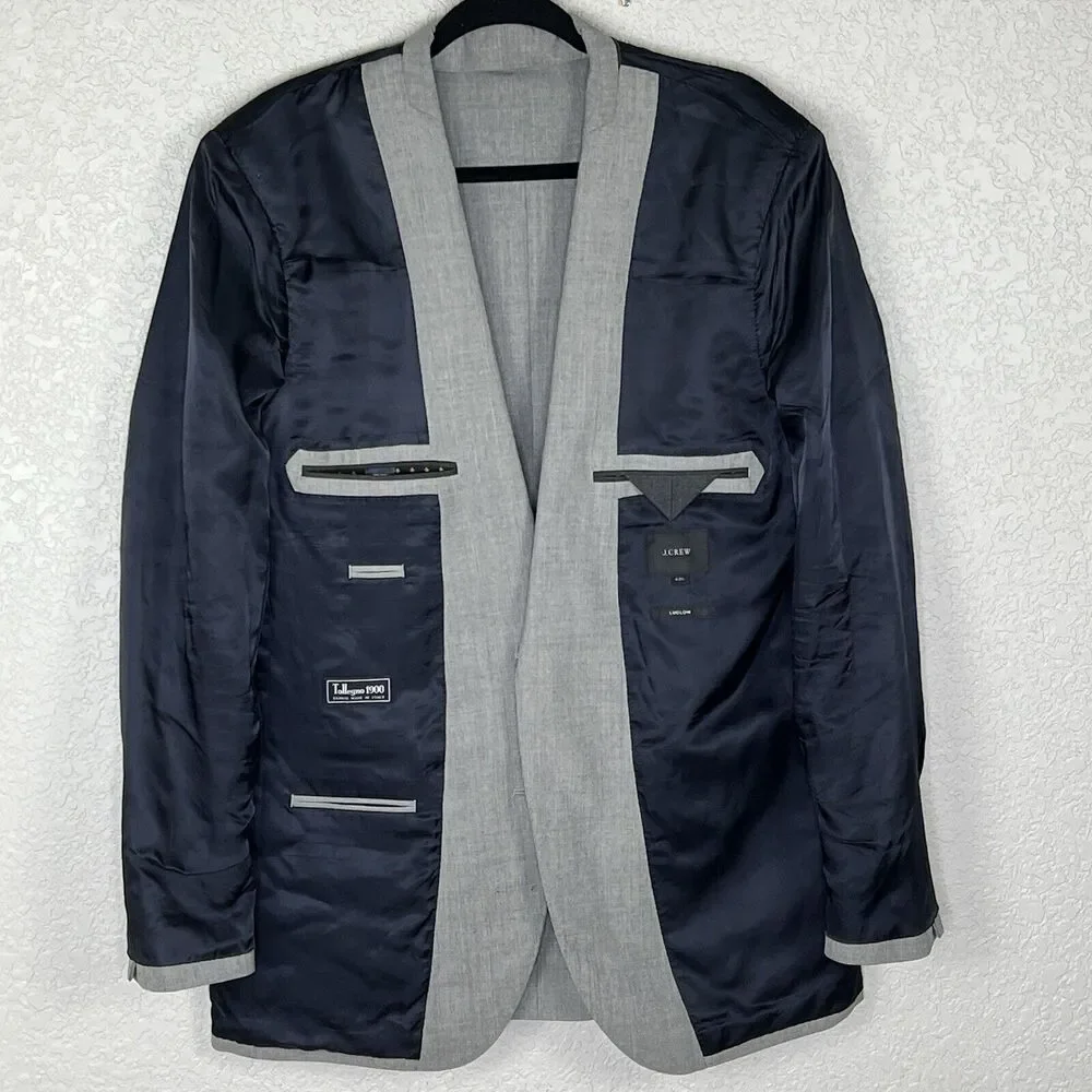 J Crew Ludlow Mens 42L Gray Cross Weave Sport Coat Italian Wool Tollegno